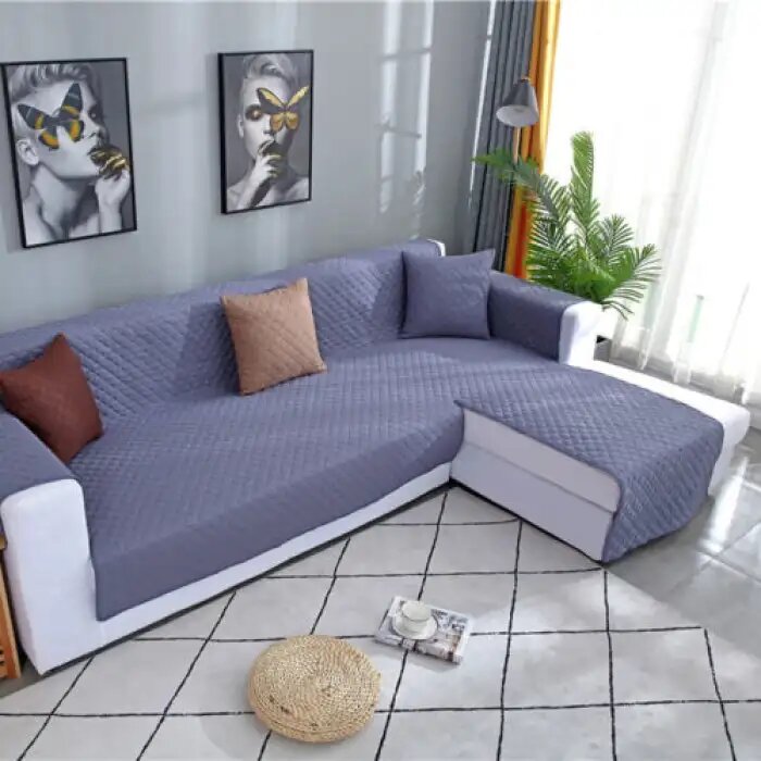 COTTON QUILTED L-SHAPE SOFA RUNNER - SOFA COAT (GREY)