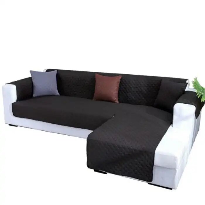 COTTON QUILTED L-SHAPE SOFA RUNNER - SOFA COAT (BLACK)