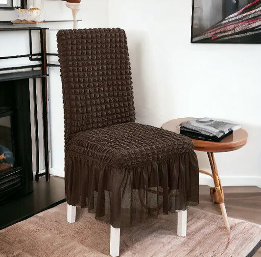 Bubble Stuff Frill Style Dining Chair Cover | Dark Brown