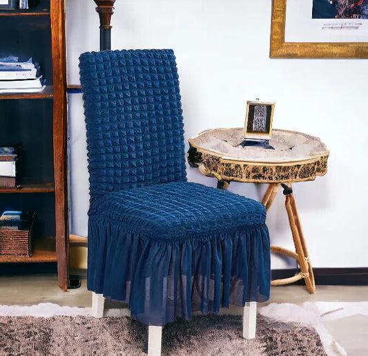 Bubble Stuff Frill Style Dining Chair Cover | Navy Blue