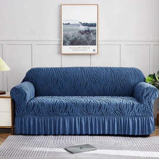 Zebra Velvet Sofa Cover (Navy Blue)