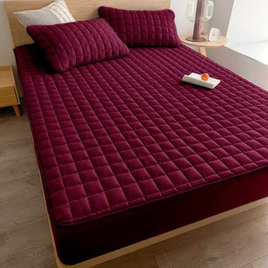 Solid Quilted 100% Waterproof Mattress Protector For Double Bed  - Maroon