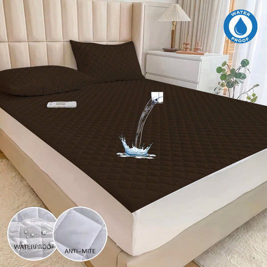 Ultra Soft Cotton Quilted 100% Waterproof Mattress Protector For Double Bed (Brown)