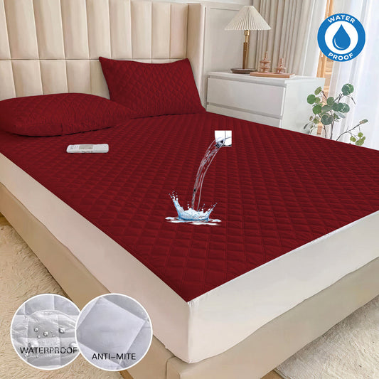 Ultra Soft Cotton Quilted 100% Waterproof Mattress Protector For Double Bed (Maroon)