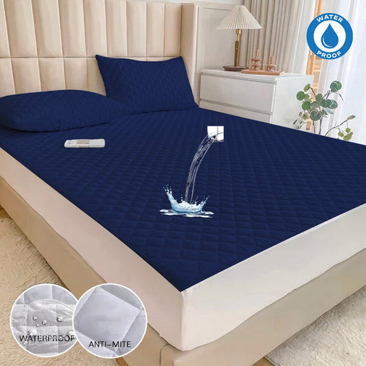 Ultra Soft Cotton Quilted 100% Waterproof Mattress Protector For Double Bed (Blue)